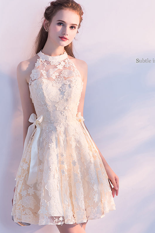 A Line Sleeveless Lace Flower Appliques Homecoming Dresses N1972