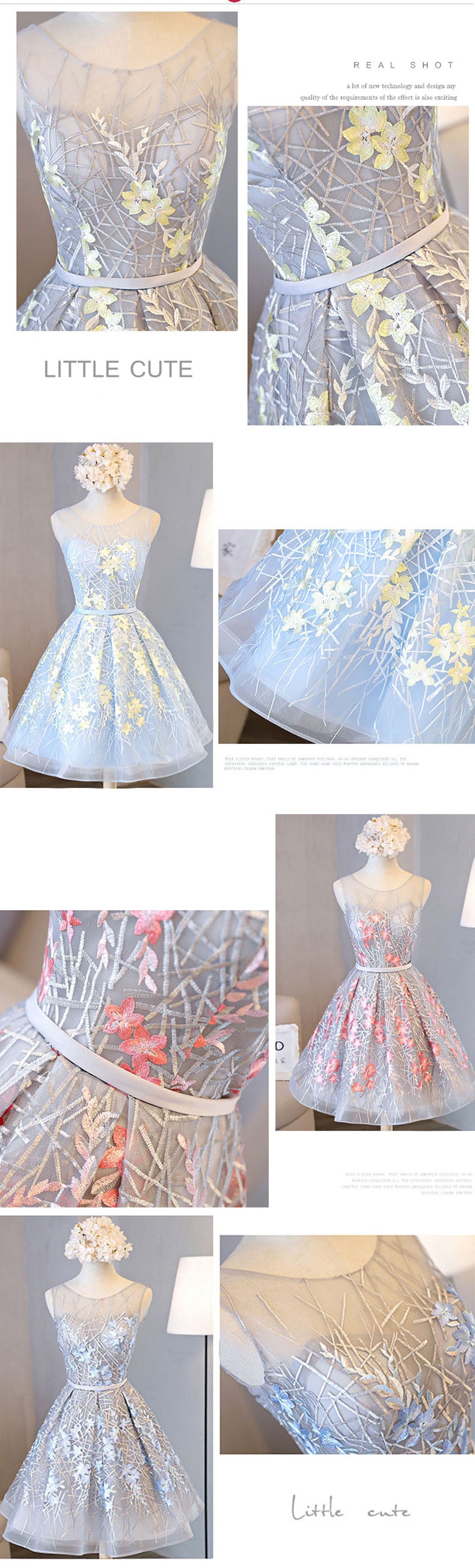 A Line Sleeveless Appliqued Tulle Open Back Homecoming Dresses With Belt