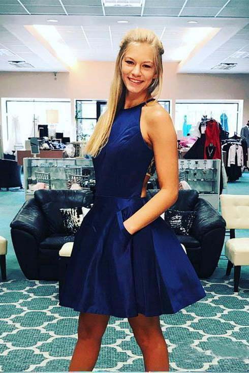 Unique Pink Satin Homecoming Dresses with Beads Sexy Sleeveless Junior Above Knee Dresses N1871