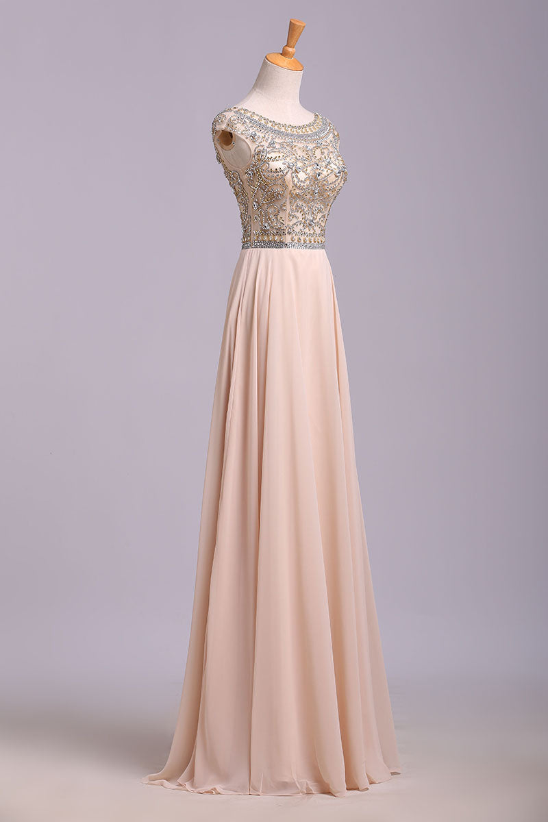 Gorgeous A Line Cap Sleeve Beading Chiffon Prom Dresses N1201
