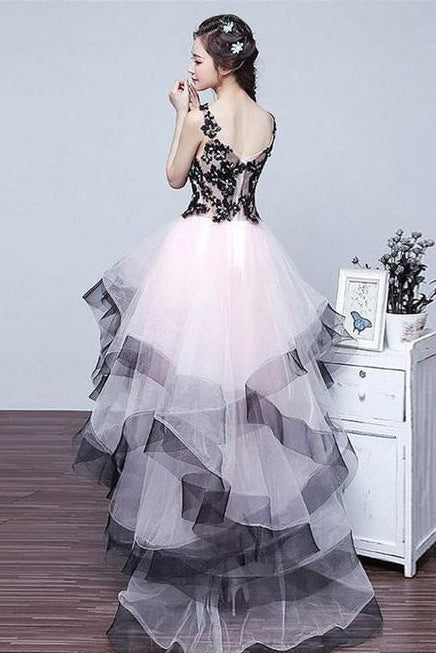High Low Princess V Neck Homecoming Dresses Puffy Tulle Prom Dresses with Ruffles N1920