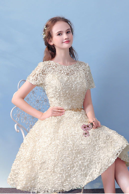 A Line Short Sleeves Homecoming Dresses with Belt N1729
