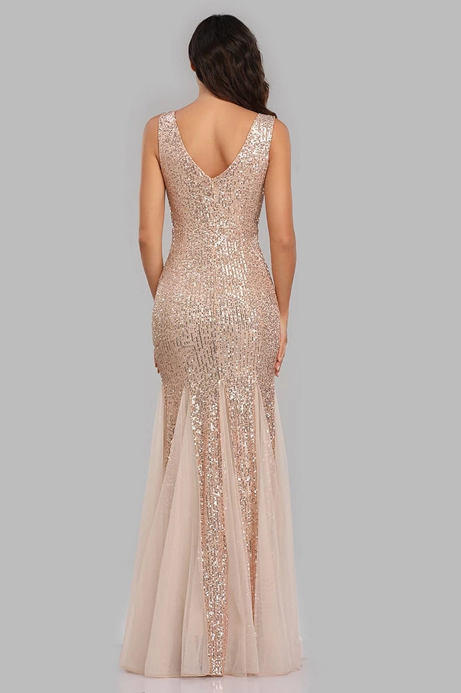 Sexy Burgundy Tulle V-Neck Mermaid Sequin Floor Length Prom Dresses XU90813