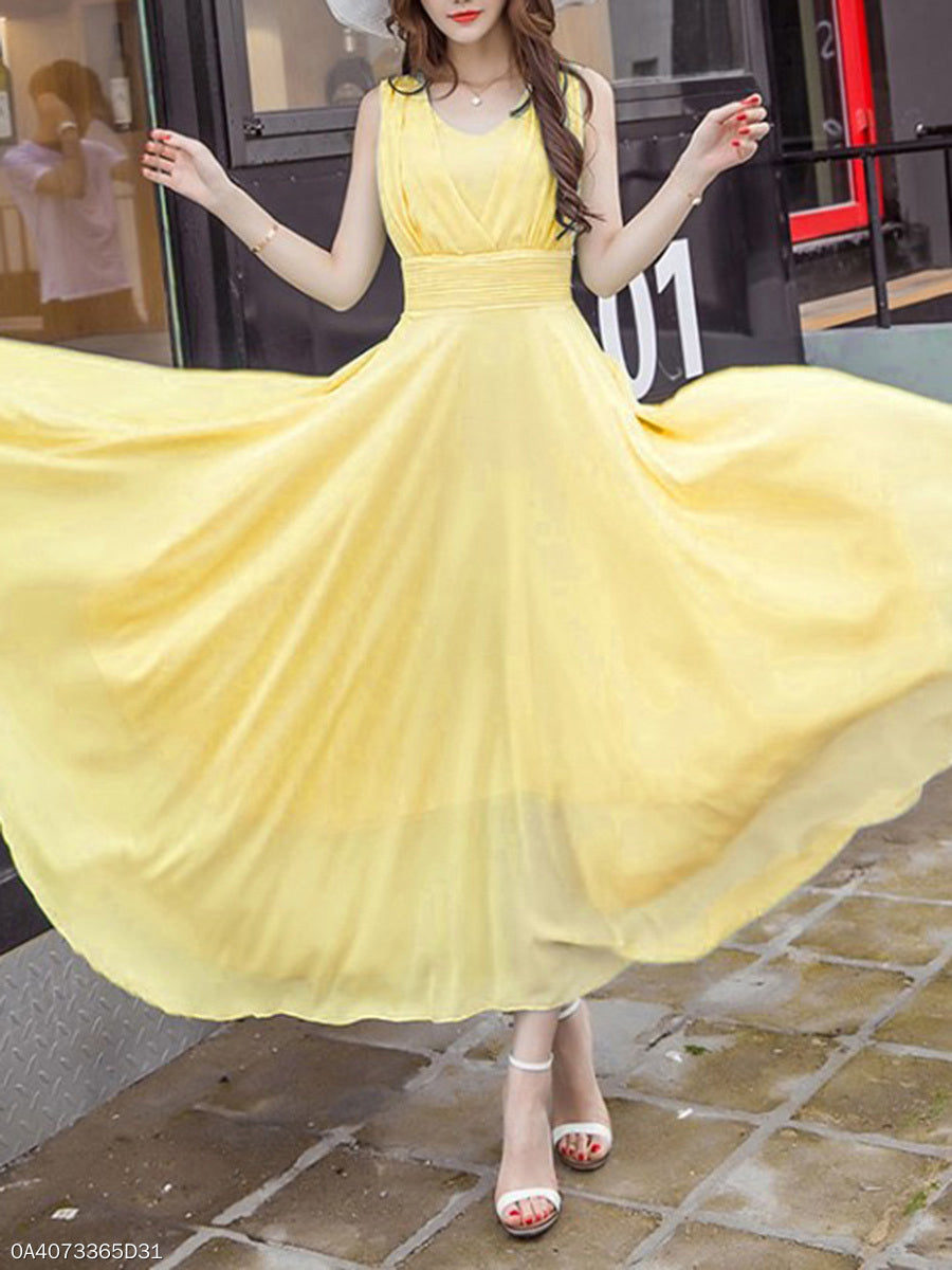 Peach Summer V-Neck Plain Chiffon Maxi Dresses  Flowy Long Bridesmaid Dresses N1564