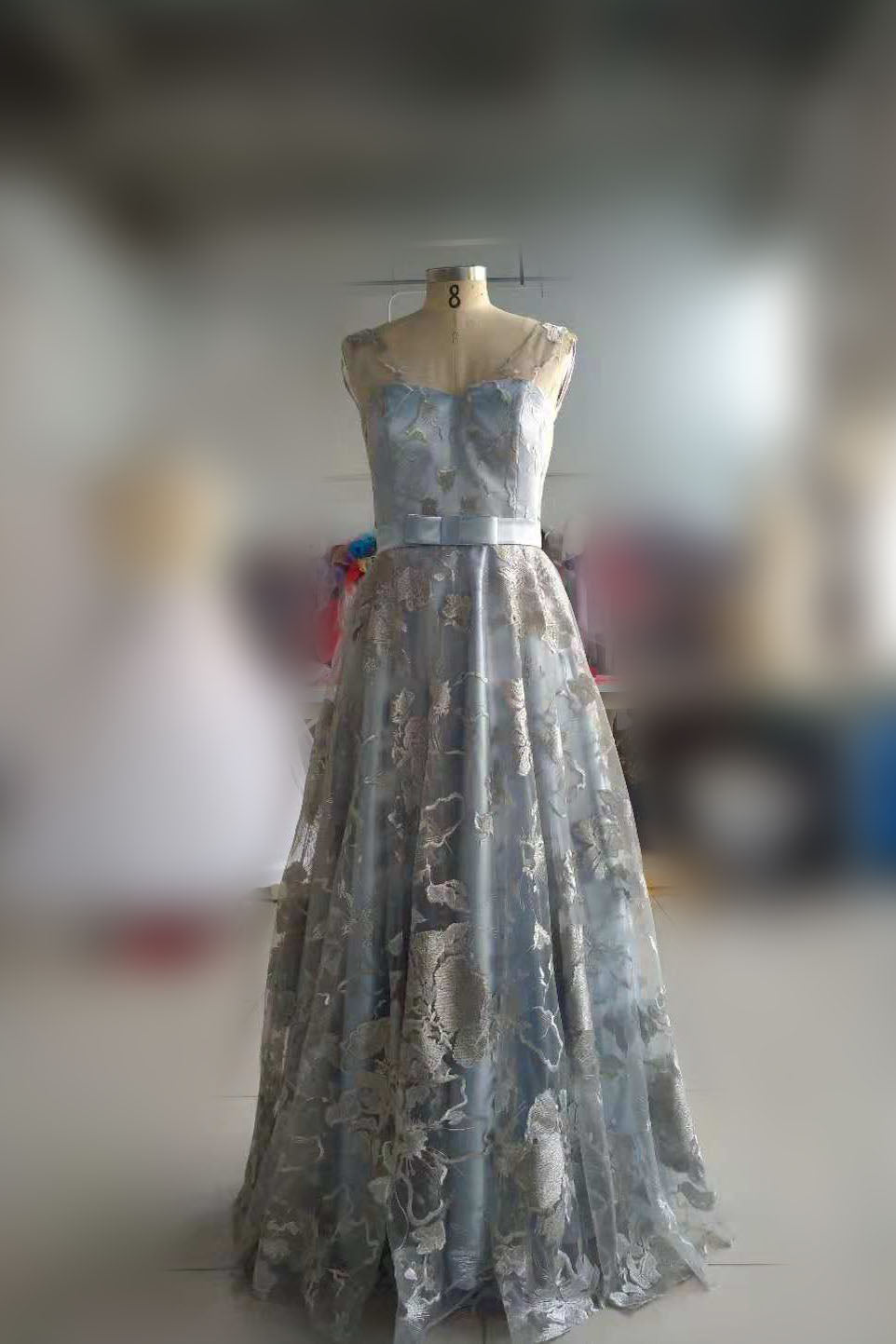 Light Blue Sleeveless Prom Dresses with Lace Lace Floor Length Evening Dresses N1148