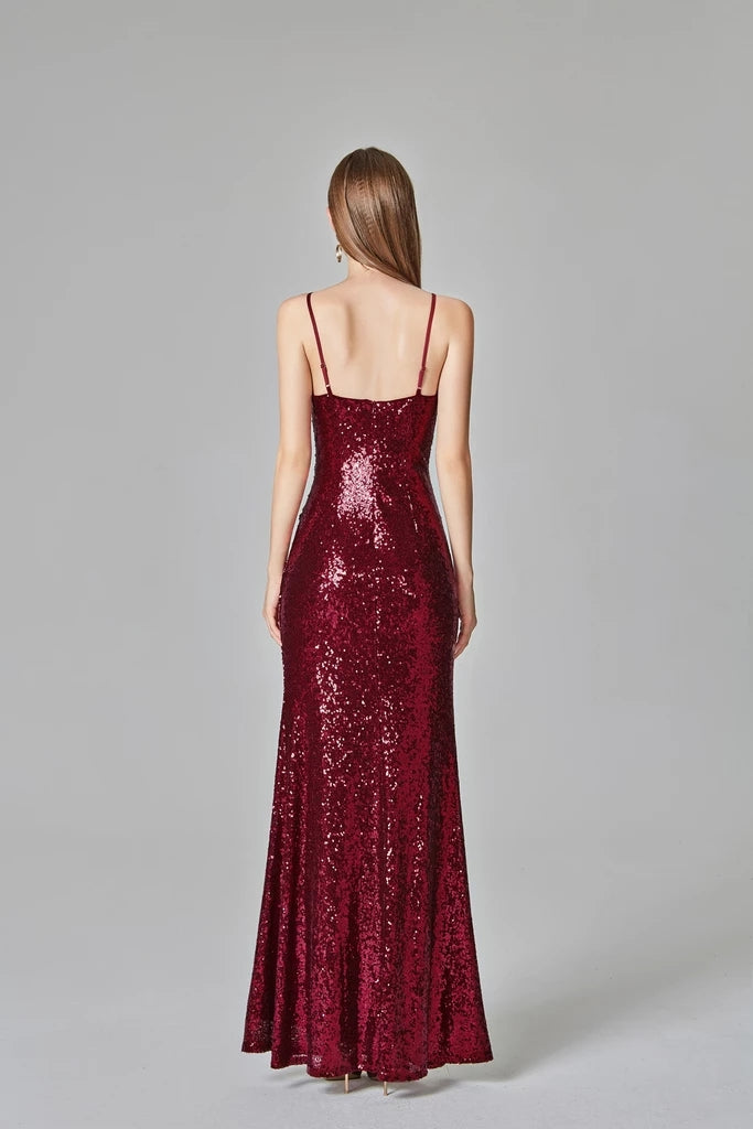 Spaghetti Straps Burgundy Sequins Prom Dresses Party Dresses XU90811