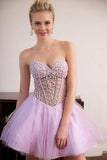 Strapless Beading Tulle Mini Homecoming Dress,Sexy Sweetheart Graduation Dress,Party Dress,N237