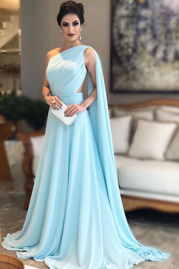 Light blue discount chiffon prom dress