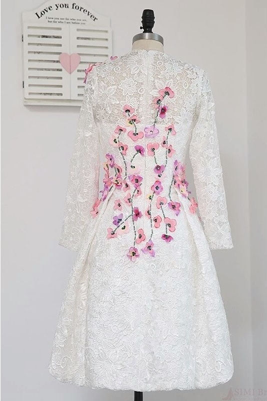High Low Long Sleeve Lace Homecoming Dresses with Appliques
