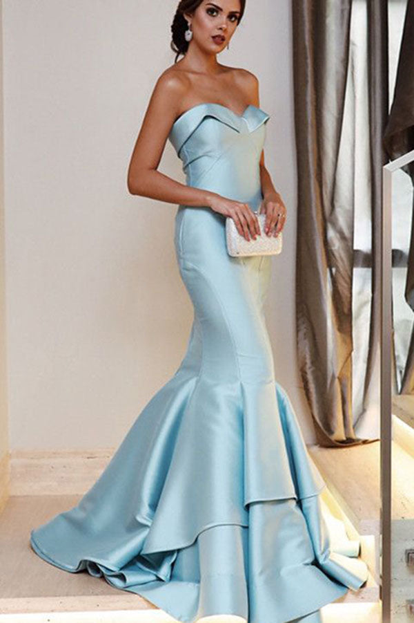 Floor Length Strapless Mermaid Evening Dresses Sexy Unique Long Prom Dresses N1149