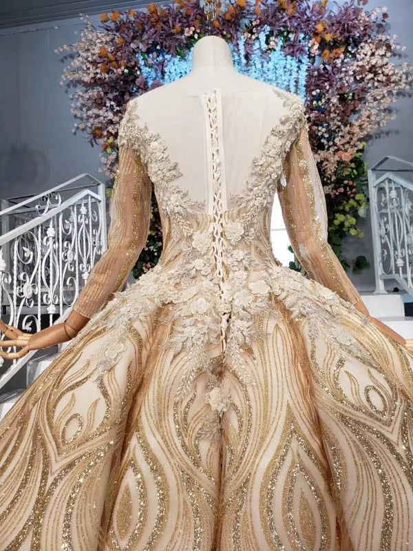 Stunning Ball Gown Long Sleeves Prom Dresses Pretty Long Sleeve Quinceanera Dresses N2244
