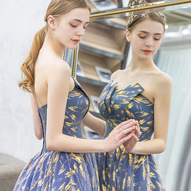 Ombre Puffy Strapless Sparkly Prom Dresses Sexy Long Party Dresses N2315