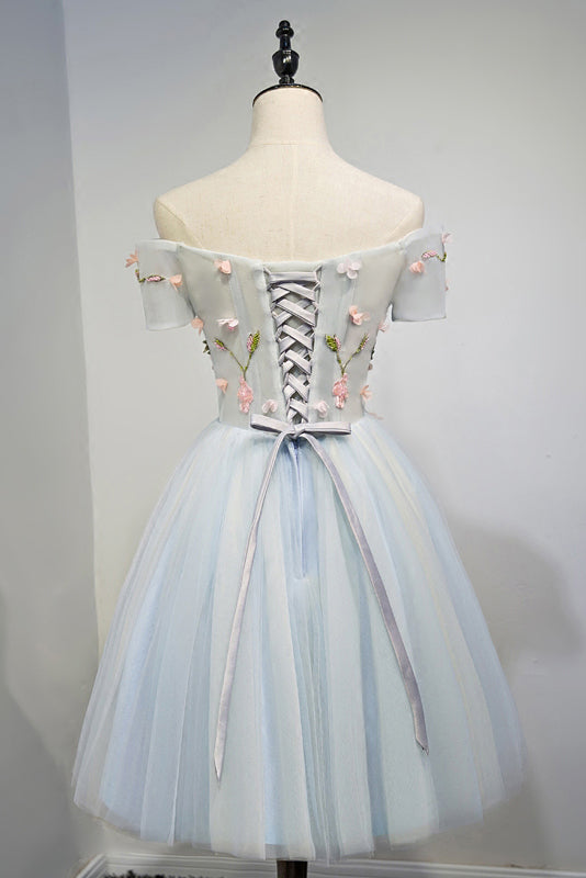 A Line Off-the-Shoulder Appliques Short Homecoming Dresses N931