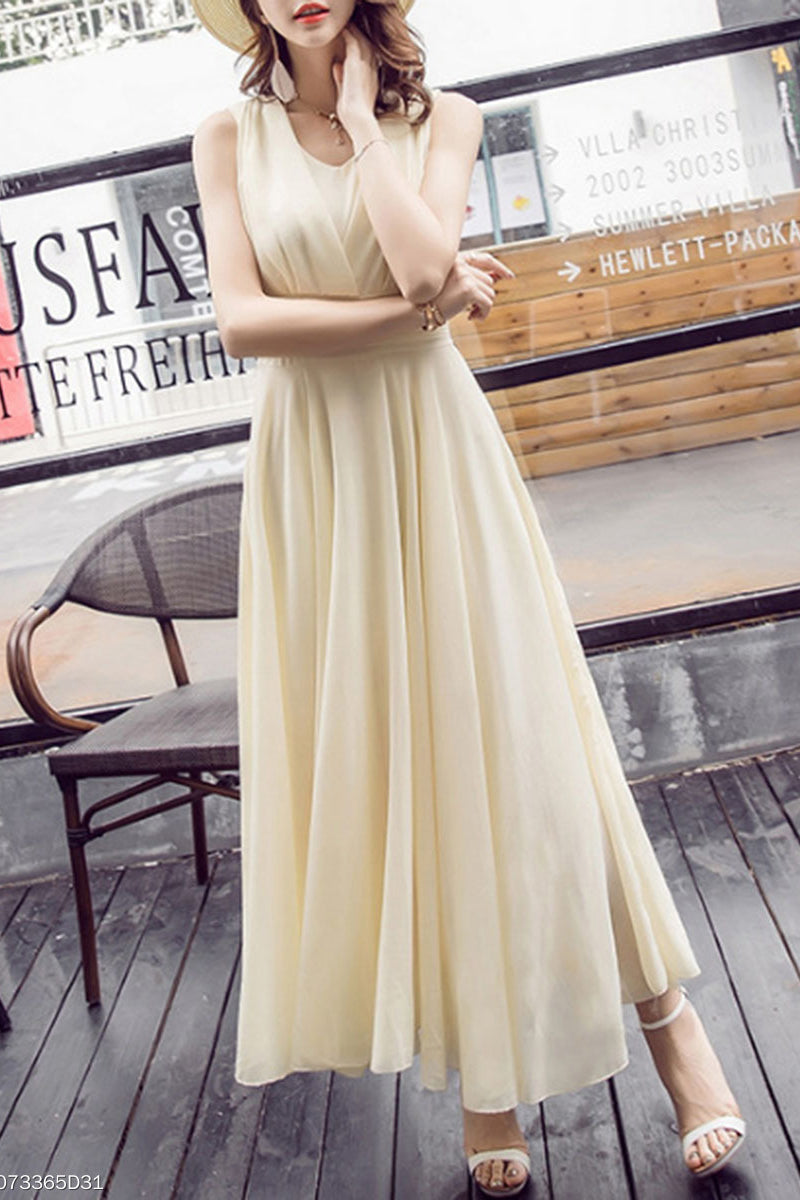 Peach Summer V-Neck Plain Chiffon Maxi Dresses  Flowy Long Bridesmaid Dresses N1564