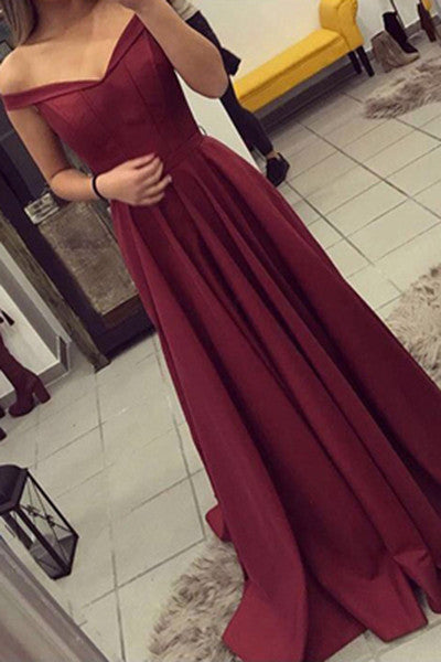 Burgundy Off The Shoulder Long Prom Dress OK133