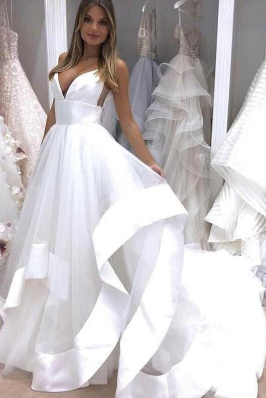White Sapghetti Straps Beach Wedding Dress, Sexy Simple Boho Wedding Gowns N1790