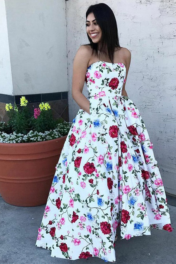 Floral prom shop dress with pockets