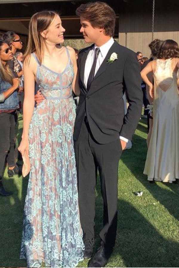 Sexy Straps V Neck Sleeveless Long Prom Dress,Lace Floor Length Evening Dress N766