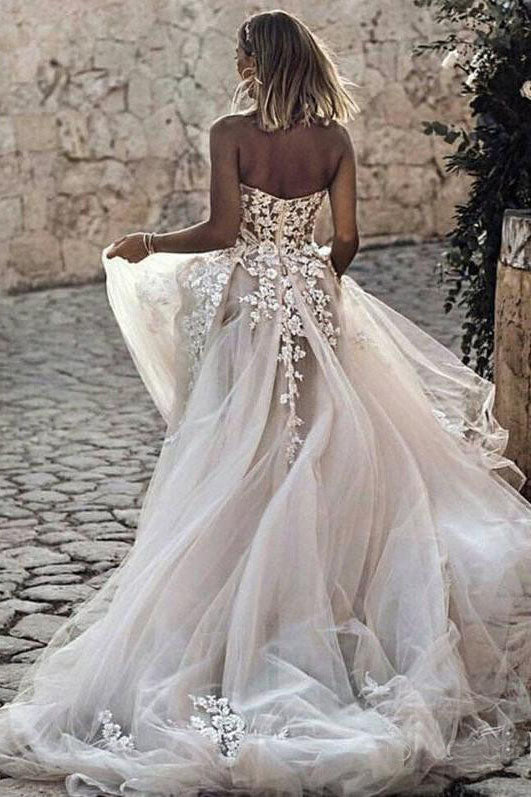 Personalised Boho Wedding Dresses Sexy Bridal Off White Tulle Long Beach  Bridal Gown Lace Illusion Back – LoveJune Bridal
