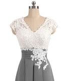Gray V-Neck Cap Sleeves Lace Applique Chiffon Mother of the Bride Dresses N543
