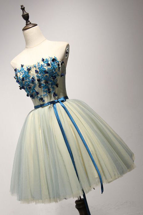 A Line Strapless Appliques Homecoming Dresses