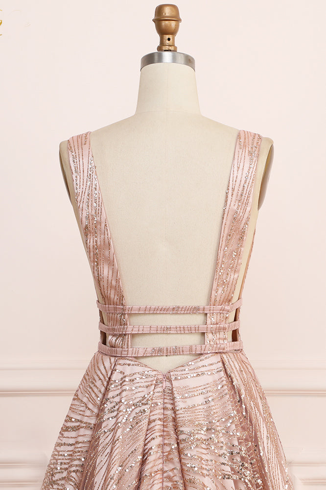 A-Line Deep V-Neck Long Prom Dress with Sequins N2271