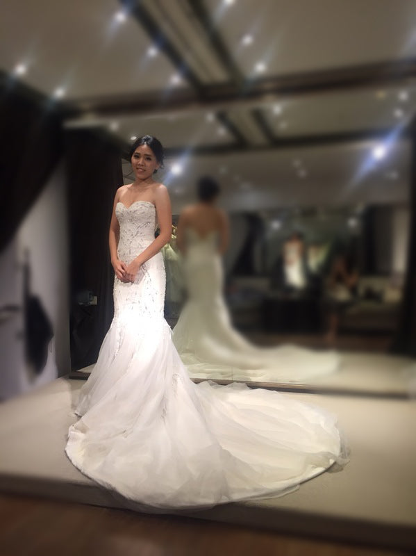 Mermaid Sweetheart Strapless Sparkly Tulle Bridal Dresses Sweep Train Beach Wedding Dresses N468