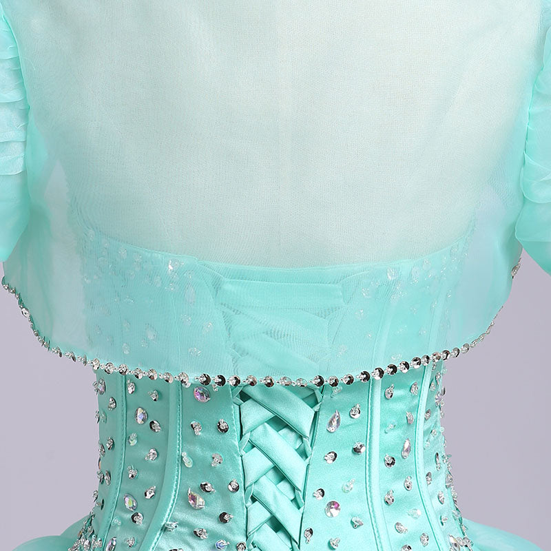 Puffy Sweetheart Organza Floor Length Prom Dresses with Sequins Quinceanera Dresses N1202