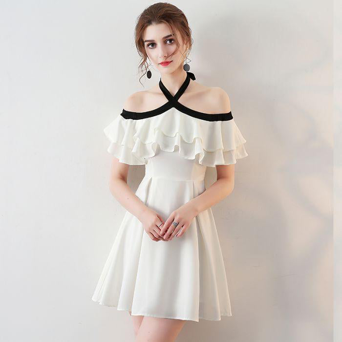 Chic Light Ivory Halter Ruffles Chiffon Short Homecoming Dresses N406