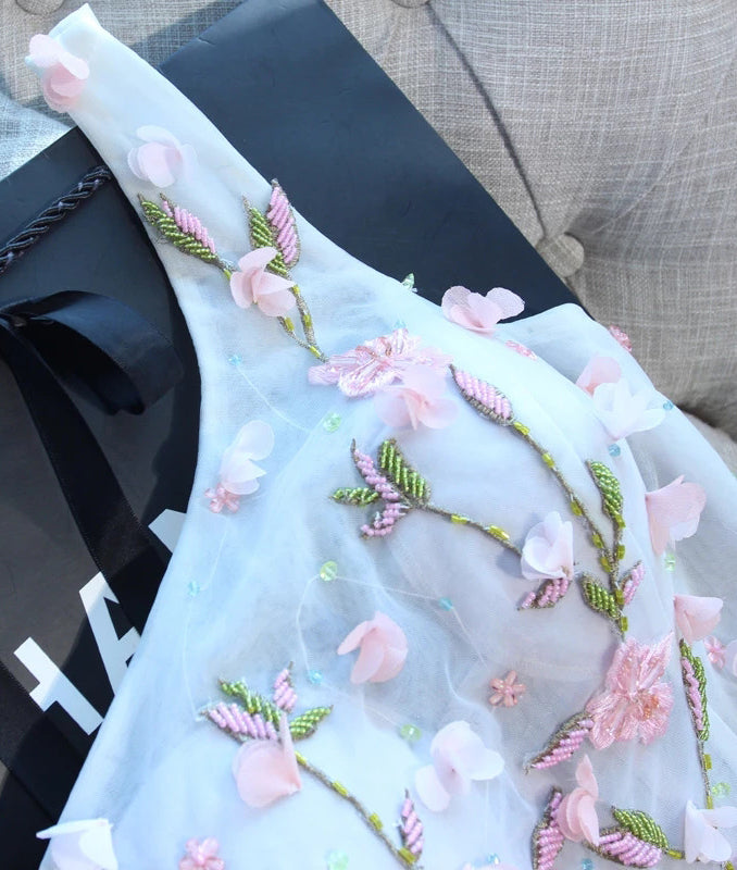 A Line One Shoulder Tulle Homecoming Dresses with Flower N1944