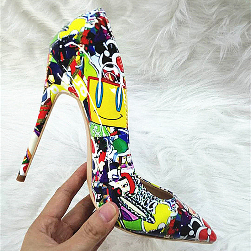 High-heels with Colorful Patterns Fashion Women Party Shoes yy10