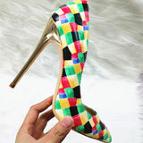 High Heels with colorful plaid pattern Fashion Evening Party Shoes yy17
