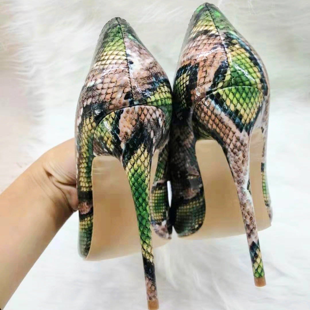 High-heels with Green Snakeskin Pattern Fashion Women Party Shoes yy18