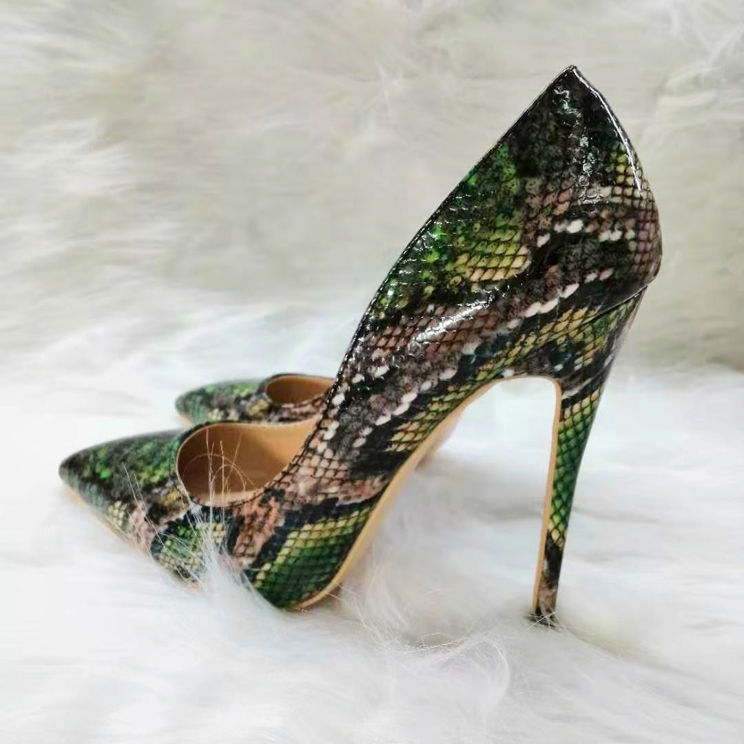 High-heels with Green Snakeskin Pattern Fashion Women Party Shoes yy18