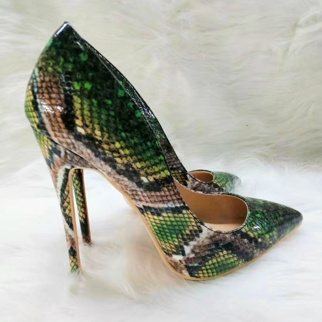 High-heels with Green Snakeskin Pattern Fashion Women Party Shoes yy18
