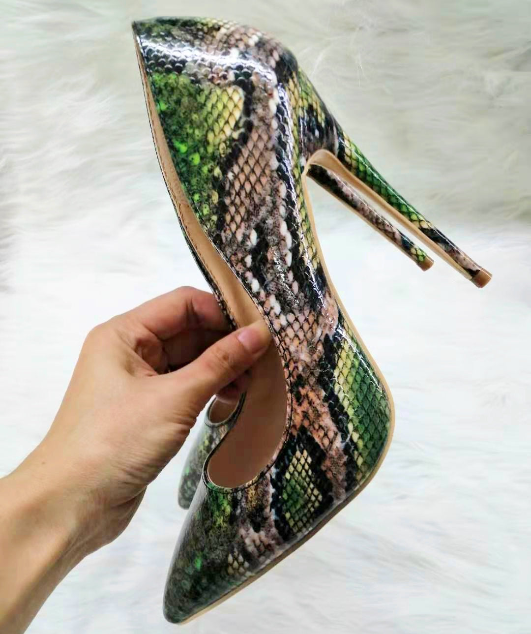 High-heels with Green Snakeskin Pattern Fashion Women Party Shoes yy18