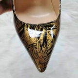 High-heels with gold and black Patterns Fashion Women Party Shoes yy29