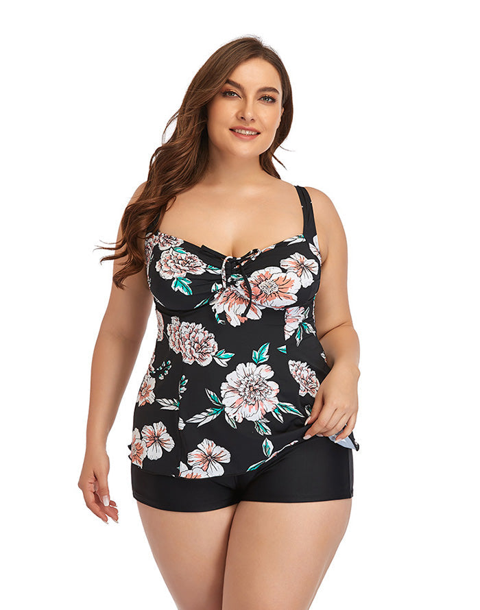 Printed Camisole Plus Size Tankini Swimsuit