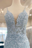 Spaghetti Straps V-neck Blue Homecoming Dress with Appliques VB516