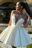 A-line Sheer-neck Short Prom Dress with Pearls N367