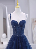 A-line Tulle Sequins Long Formal Prom Dress Evening Dress N383