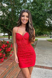 Sweetheart Straps Red Lace Appliques Homecoming Dress AB100304