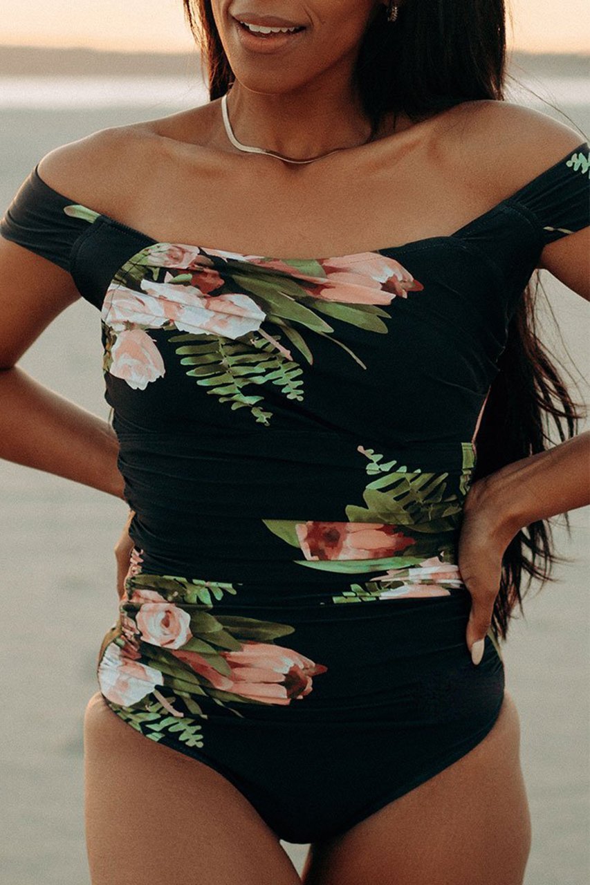simiswim - The Floral Off Shoulder One Piece Swimsuit