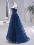 A-line Tulle Sequins Long Formal Prom Dress Evening Dress N383