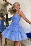 A-Line Spaghetti Strap V-Neck Tulle Homecoming Dress N376