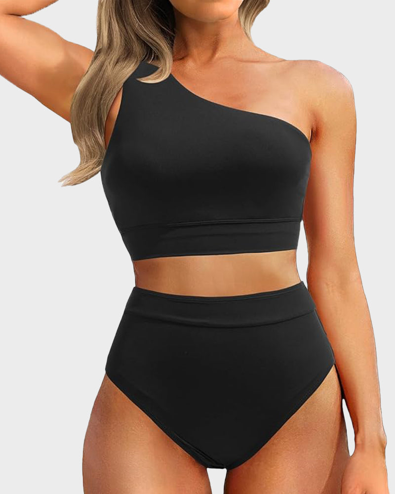 simiswim - High-Waist One-Shoulder Tummy Control Bikini Set