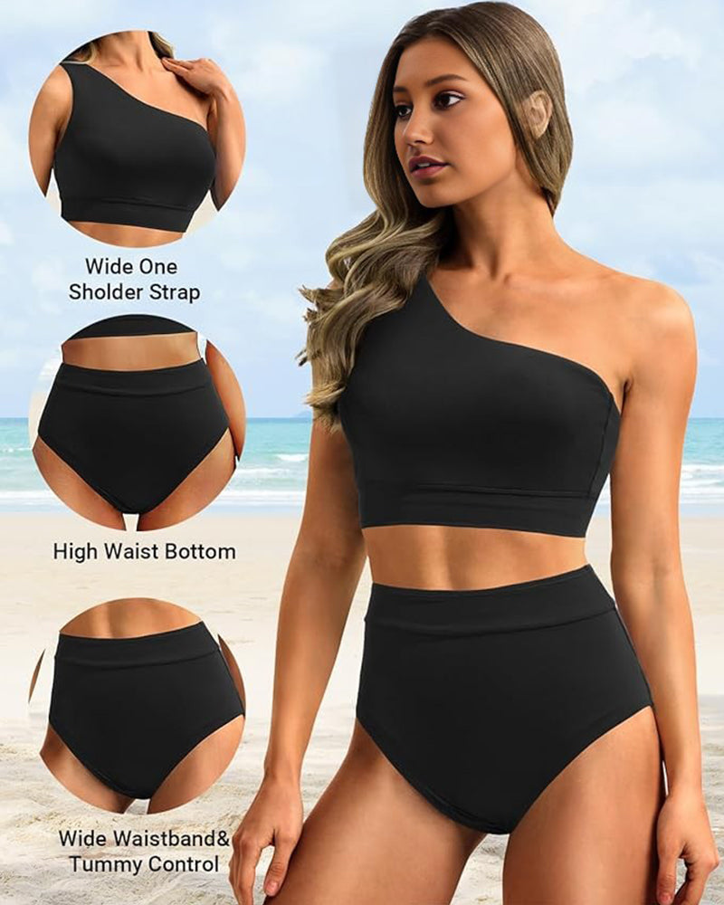 simiswim - High-Waist One-Shoulder Tummy Control Bikini Set