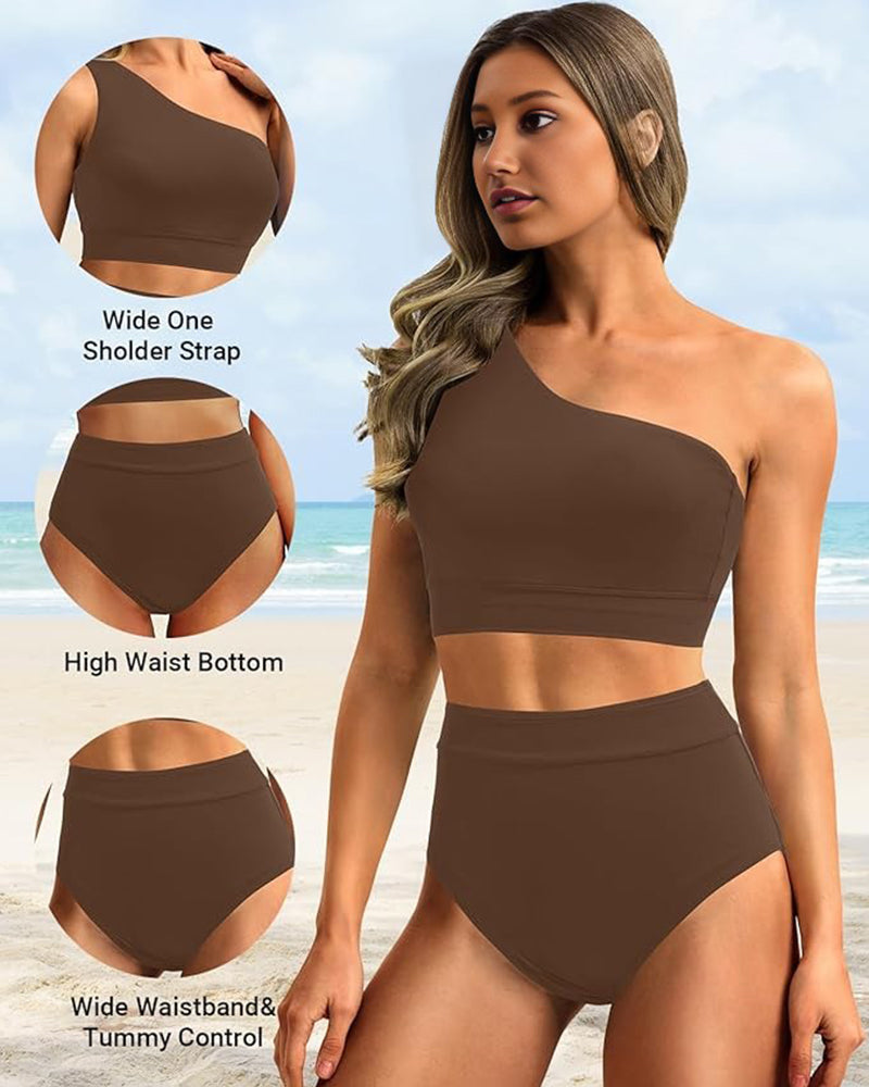 simiswim - High-Waist One-Shoulder Tummy Control Bikini Set