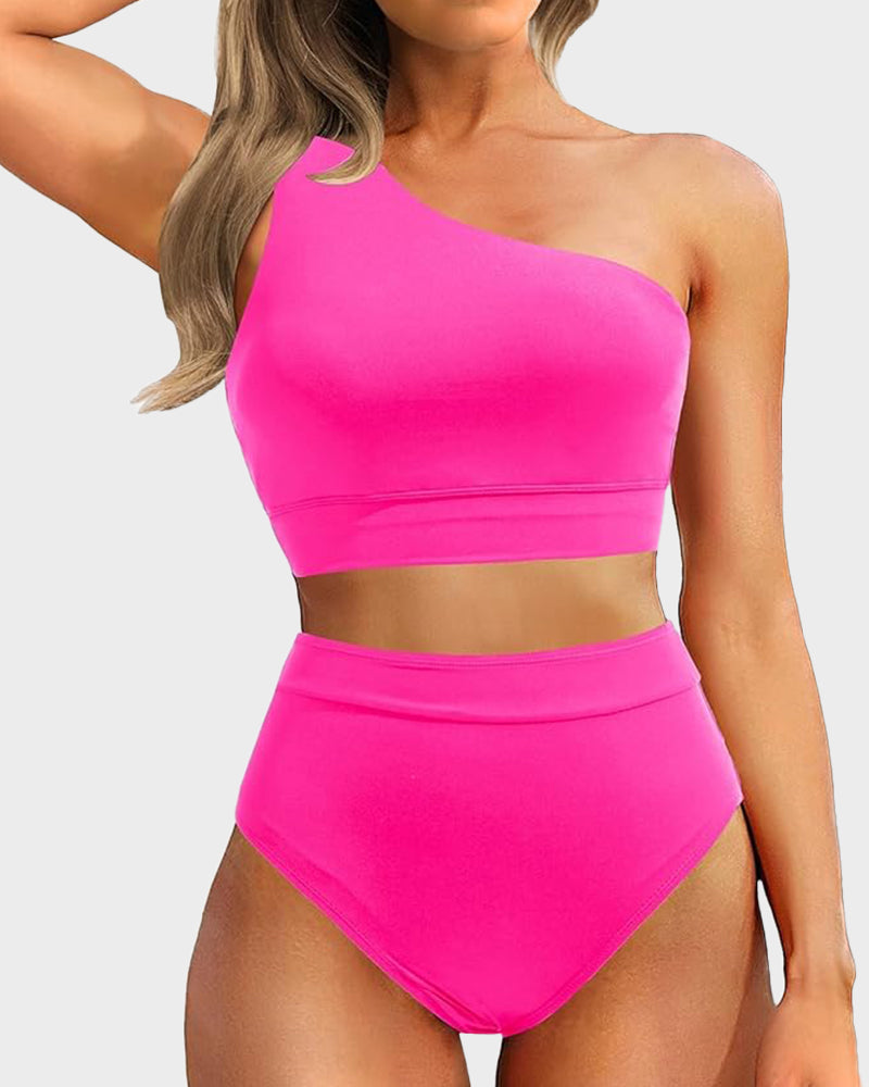simiswim - High-Waist One-Shoulder Tummy Control Bikini Set