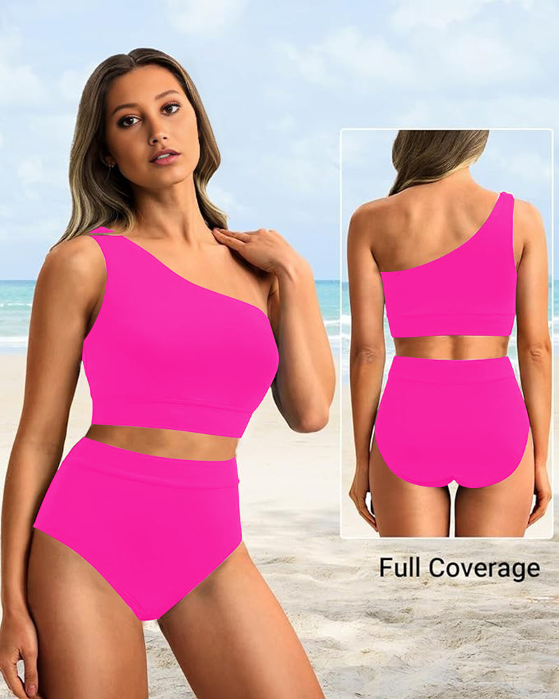 simiswim - High-Waist One-Shoulder Tummy Control Bikini Set